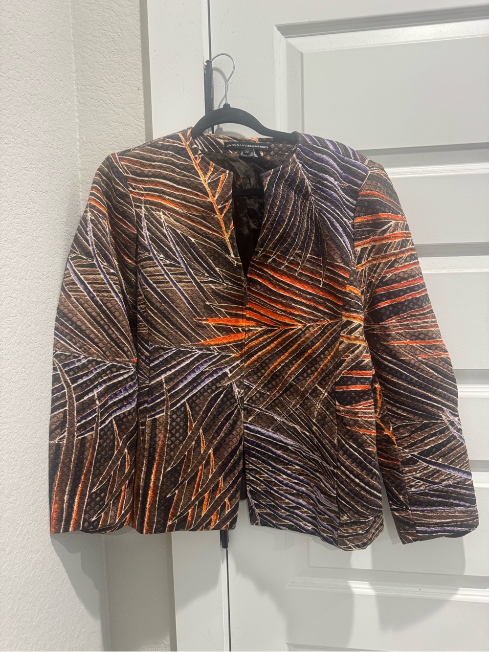 Textured Multi-Color Leaf-Print Blazer - Orange & Purple Accents